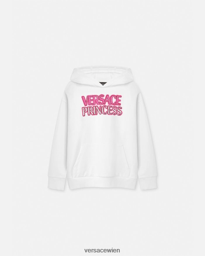 Weiß Kapuzenpullover mit „Prinzessin“-Logo Versace Kinder Kleidung 8N4XJD1973
