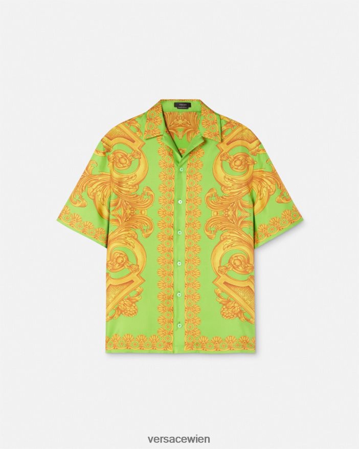 Gold & Grün Seidenhemd im Barocco 660-Stil Versace Männer Kleidung 8N4XJD1317