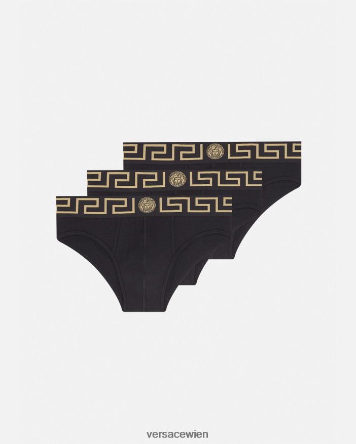 Schwarz Slips mit Greca-Bordüre im 3er-Pack Versace Männer Unterwäsche und Strandbekleidung 8N4XJD1778