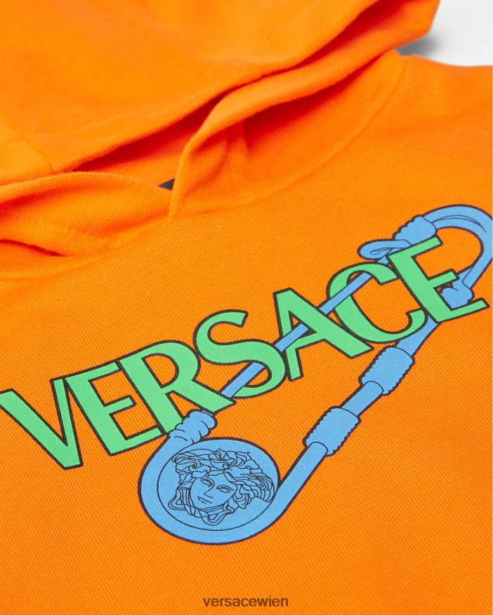 orange Kapuzenpullover für Babys mit Sicherheitsnadel Versace Kinder Kleidung 8N4XJD1918