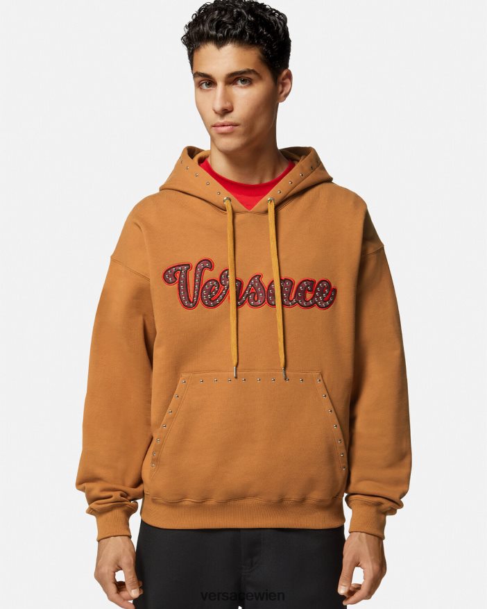 orange Kapuzenpullover mit College-Logo und Nieten Versace Männer Kleidung 8N4XJD1426