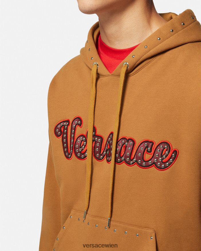 orange Kapuzenpullover mit College-Logo und Nieten Versace Männer Kleidung 8N4XJD1426