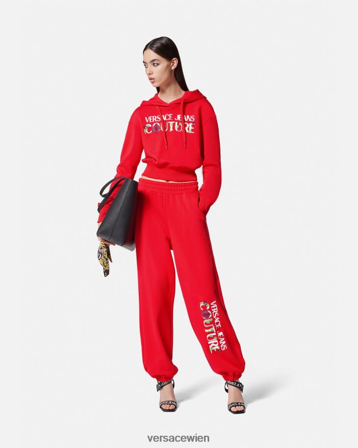 orange Kurzer Kapuzenpullover mit Rosen-Logo Versace Frauen Kleidung 8N4XJD2170