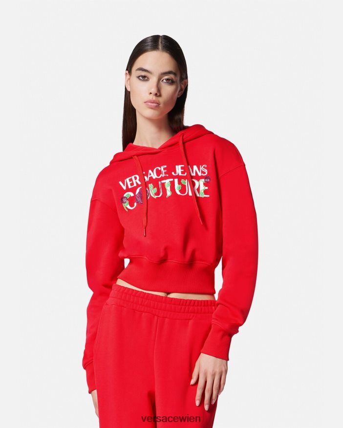 orange Kurzer Kapuzenpullover mit Rosen-Logo Versace Frauen Kleidung 8N4XJD2170