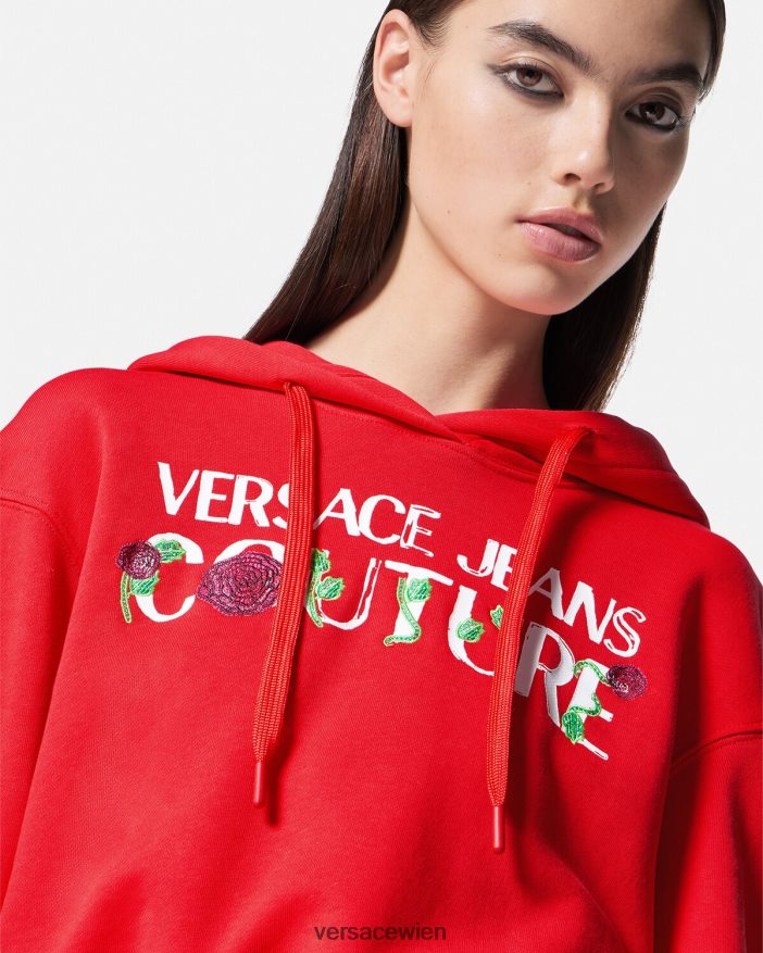 orange Kurzer Kapuzenpullover mit Rosen-Logo Versace Frauen Kleidung 8N4XJD2170