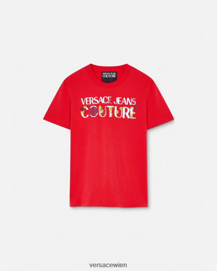 orange T-Shirt mit Rosen-Logo Versace Frauen Kleidung 8N4XJD2168