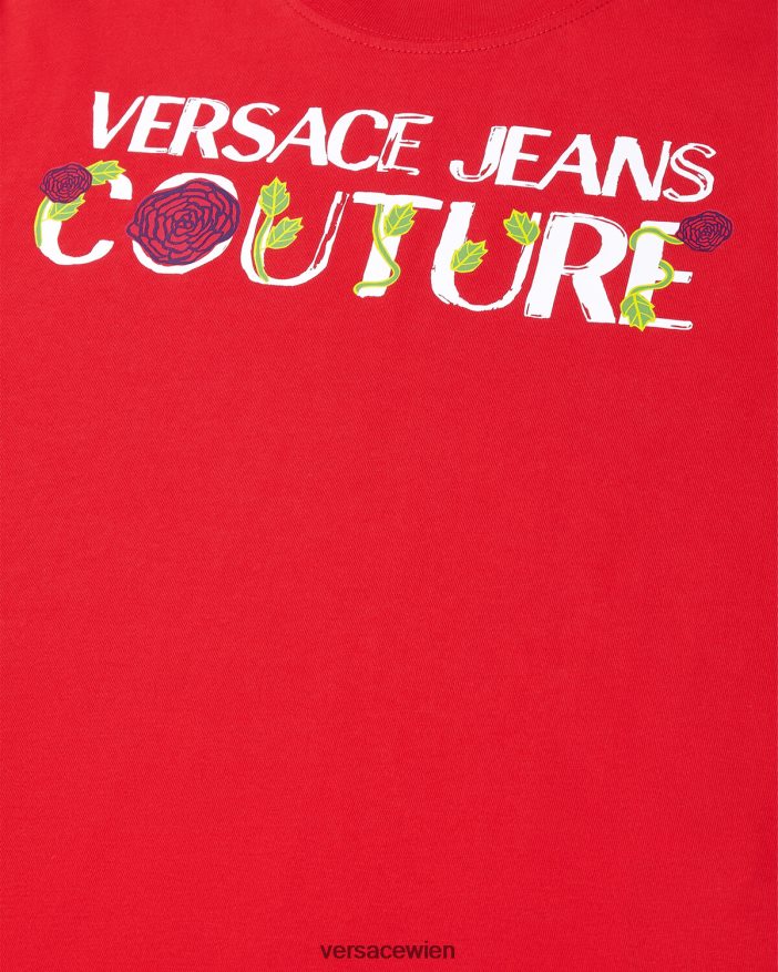 orange T-Shirt mit Rosen-Logo Versace Frauen Kleidung 8N4XJD2168