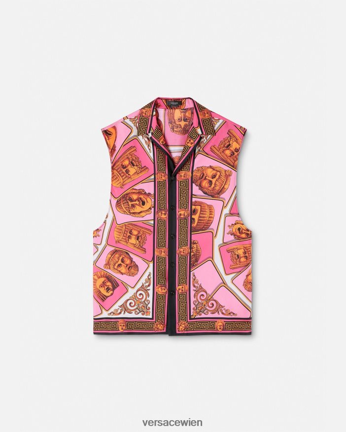 rosa  bedruckt Le Maschere ärmelloses Seidenhemd Versace Männer Kleidung 8N4XJD1304
