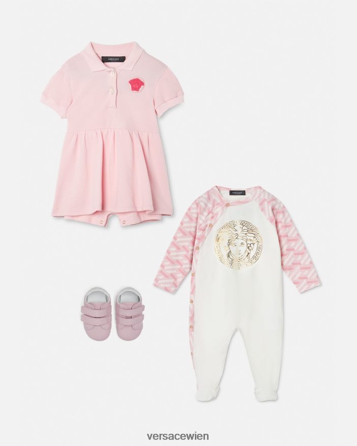 rosa  weiß Baby-Schlafanzug mit Medusa la Greca Versace Kinder Kleidung 8N4XJD1831