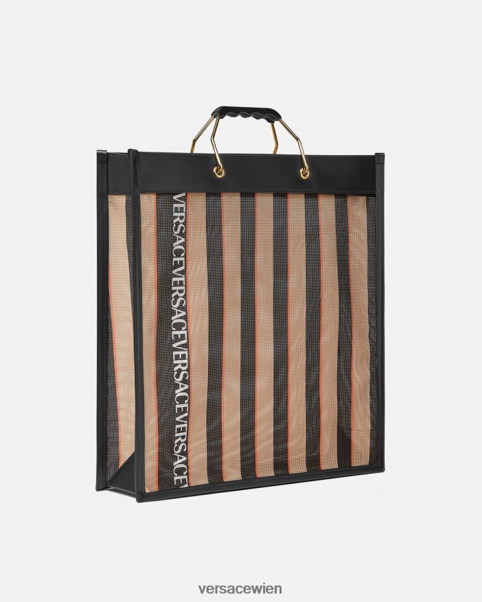 schwarz  beige Gestreifte Shopper-Einkaufstasche Versace Männer Taschen 8N4XJD1510