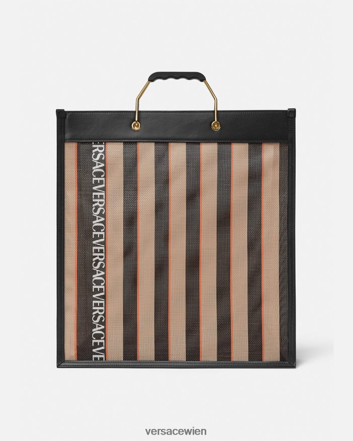 schwarz  beige Gestreifte Shopper-Einkaufstasche Versace Männer Taschen 8N4XJD1510