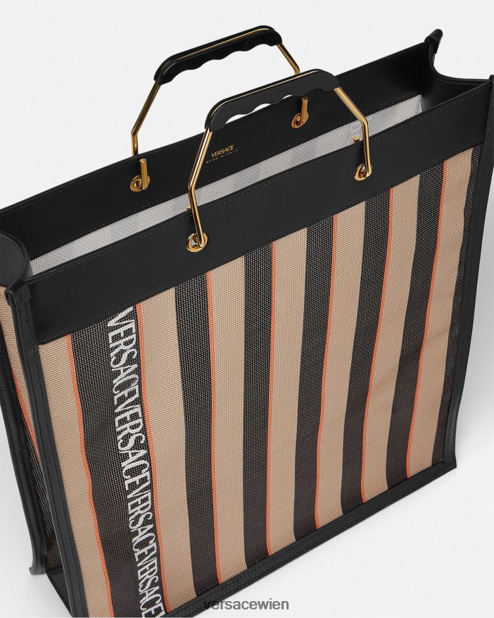 schwarz  beige Gestreifte Shopper-Einkaufstasche Versace Männer Taschen 8N4XJD1510