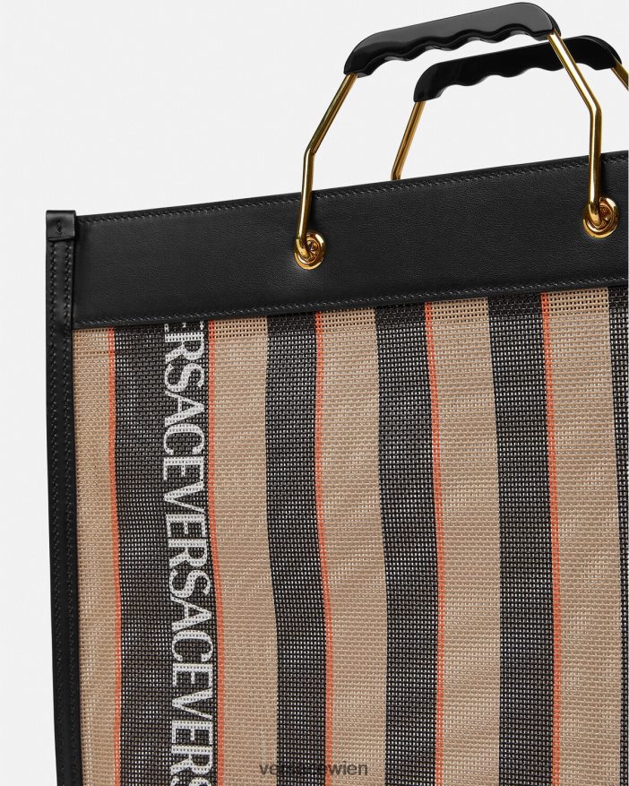 schwarz  beige Gestreifte Shopper-Einkaufstasche Versace Männer Taschen 8N4XJD1510
