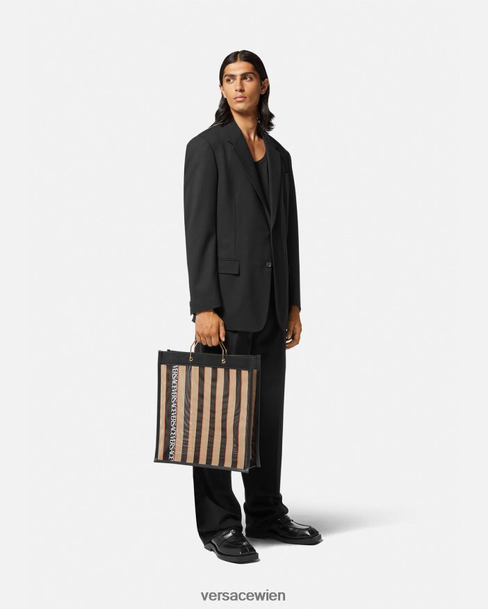 schwarz  beige Gestreifte Shopper-Einkaufstasche Versace Männer Taschen 8N4XJD1510