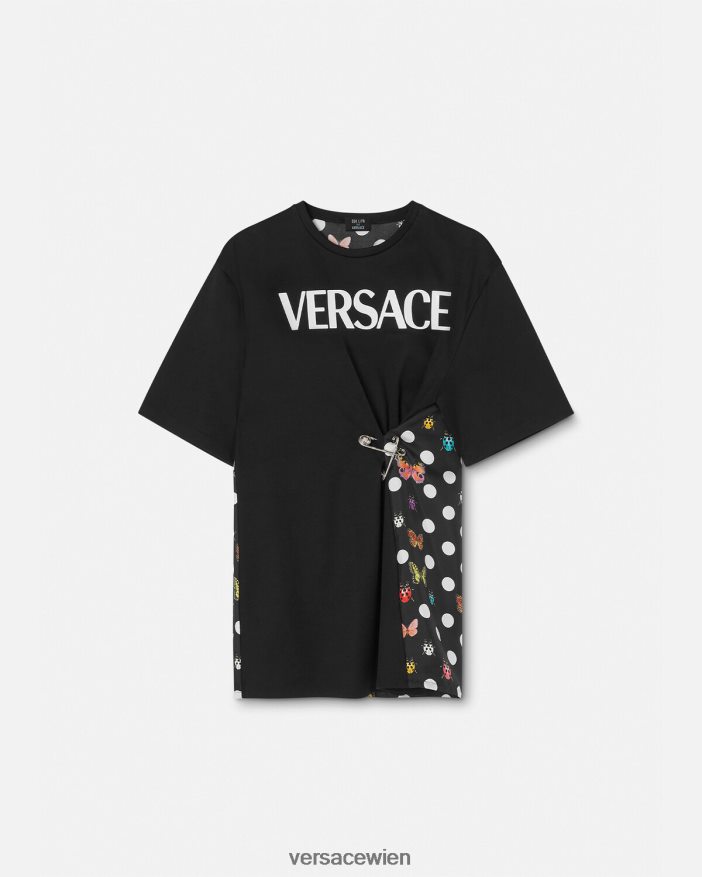 schwarz  orange  rot T-Shirt mit Schmetterlings-Sicherheitsnadel-Logo Versace Frauen Kleidung 8N4XJD131