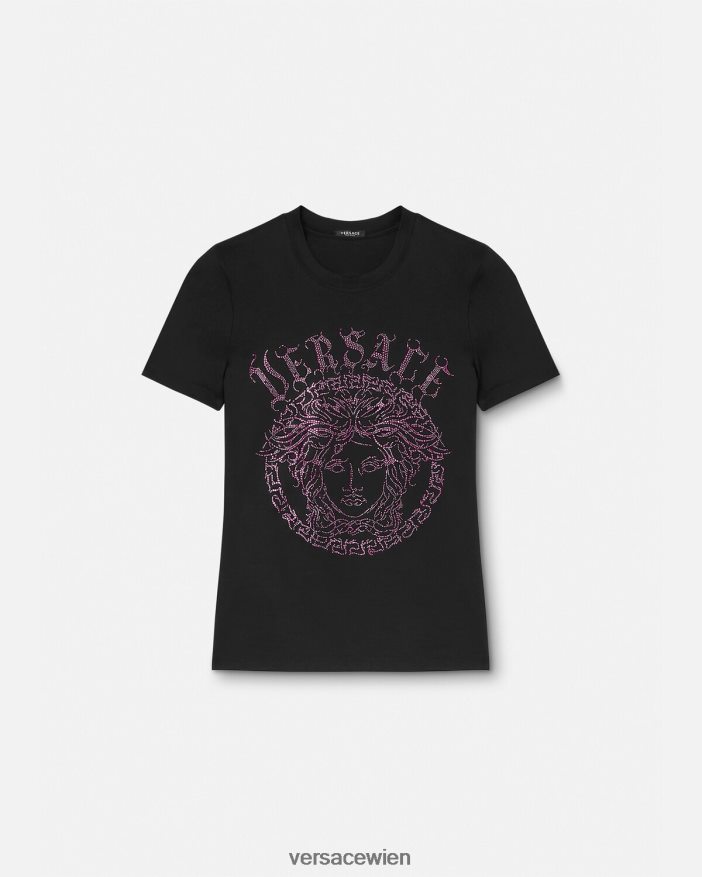 schwarz  rosa T-Shirt mit Kristallmedusa-Logo Versace Frauen Kleidung 8N4XJD153
