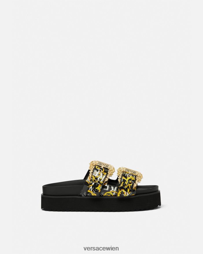 schwarzes Gold Arizona-Logo-Couture-Sandalen Versace Frauen Schuh 8N4XJD2276