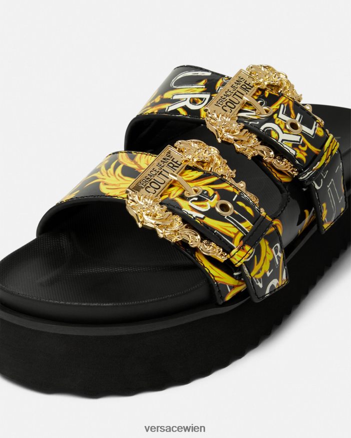 schwarzes Gold Arizona-Logo-Couture-Sandalen Versace Frauen Schuh 8N4XJD2276