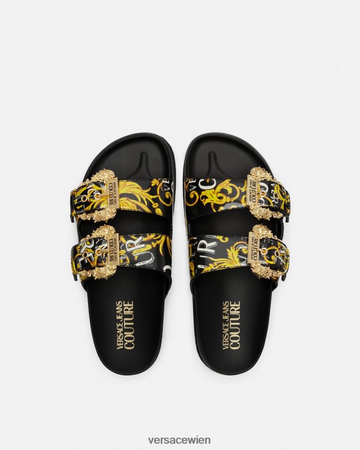 schwarzes Gold Arizona-Logo-Couture-Sandalen Versace Frauen Schuh 8N4XJD2276