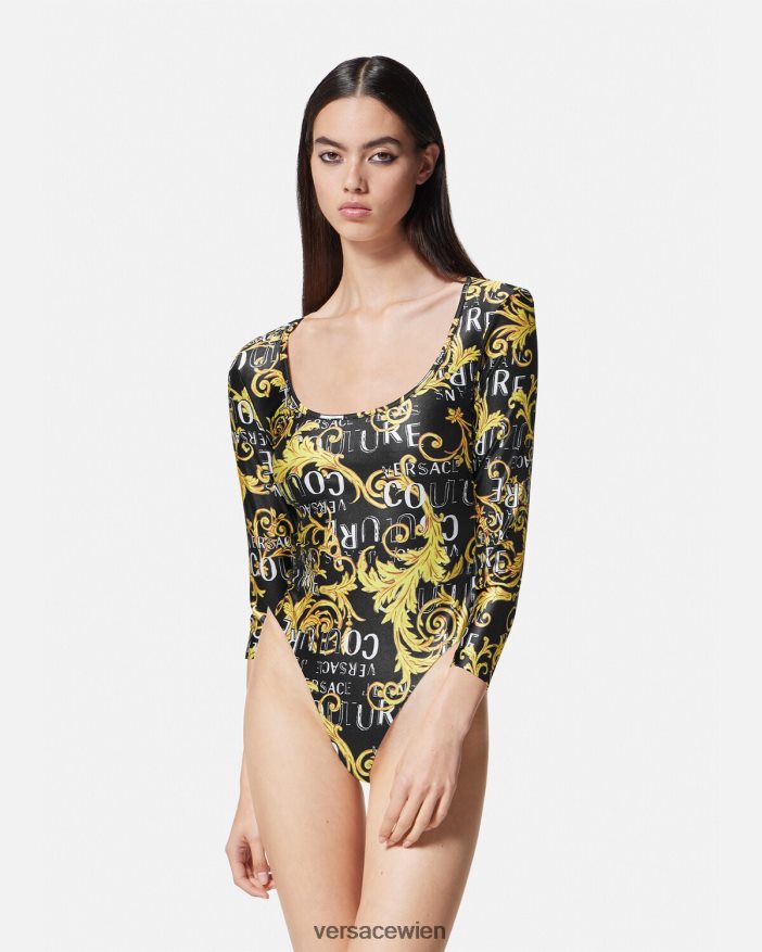 schwarzes Gold Couture-Body mit Logo Versace Frauen Kleidung 8N4XJD2211