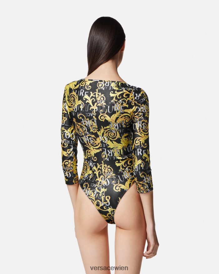 schwarzes Gold Couture-Body mit Logo Versace Frauen Kleidung 8N4XJD2211