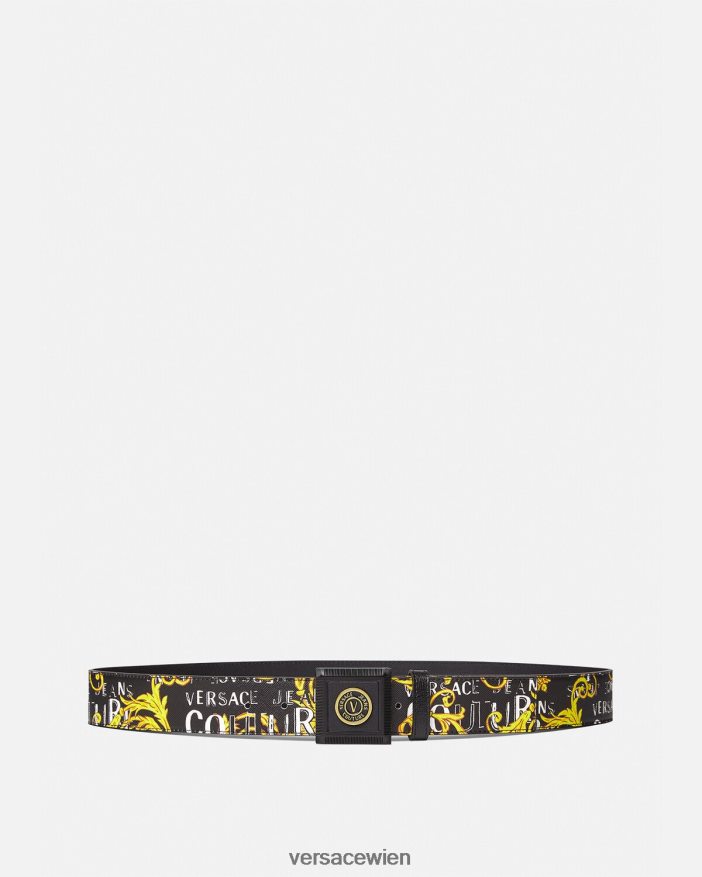 schwarzes Gold Couture-Gürtel mit V-Emblem-Logo Versace Männer Zubehör 8N4XJD2503