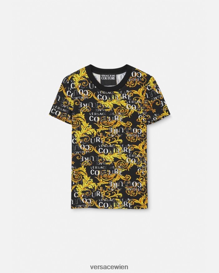 schwarzes Gold Couture-T-Shirt mit Logo Versace Frauen Kleidung 8N4XJD2222