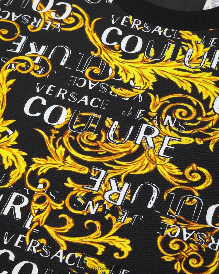 schwarzes Gold Couture-T-Shirt mit Logo Versace Frauen Kleidung 8N4XJD2222