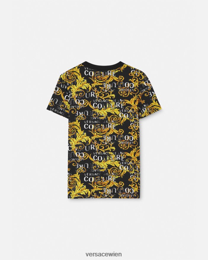 schwarzes Gold Couture-T-Shirt mit Logo Versace Frauen Kleidung 8N4XJD2222