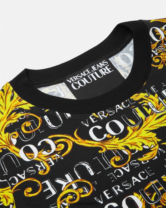 schwarzes Gold Couture-T-Shirt mit Logo Versace Frauen Kleidung 8N4XJD2222
