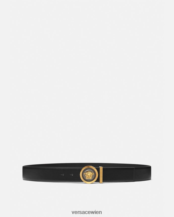 schwarzes Gold Emaille-Medusa-Biggie-Ledergürtel Versace Männer Zubehör 8N4XJD1608