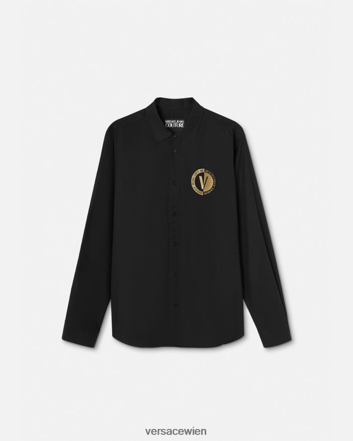 schwarzes Gold Hemd mit V-Emblem Versace Männer Kleidung 8N4XJD2402
