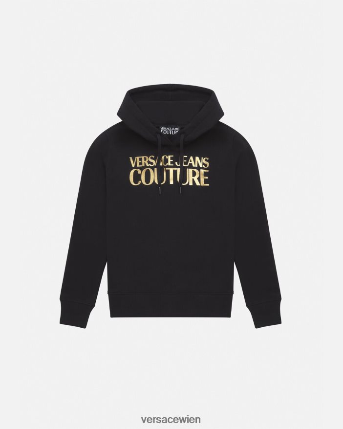 schwarzes Gold Kapuzenpullover mit Logo Versace Frauen Kleidung 8N4XJD2234