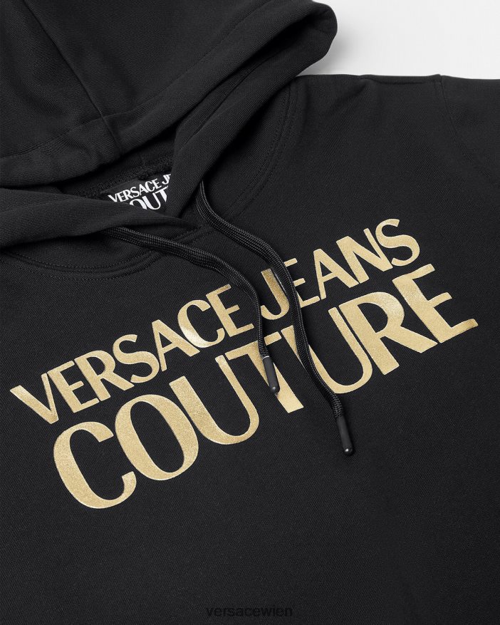 schwarzes Gold Kapuzenpullover mit Logo Versace Frauen Kleidung 8N4XJD2234