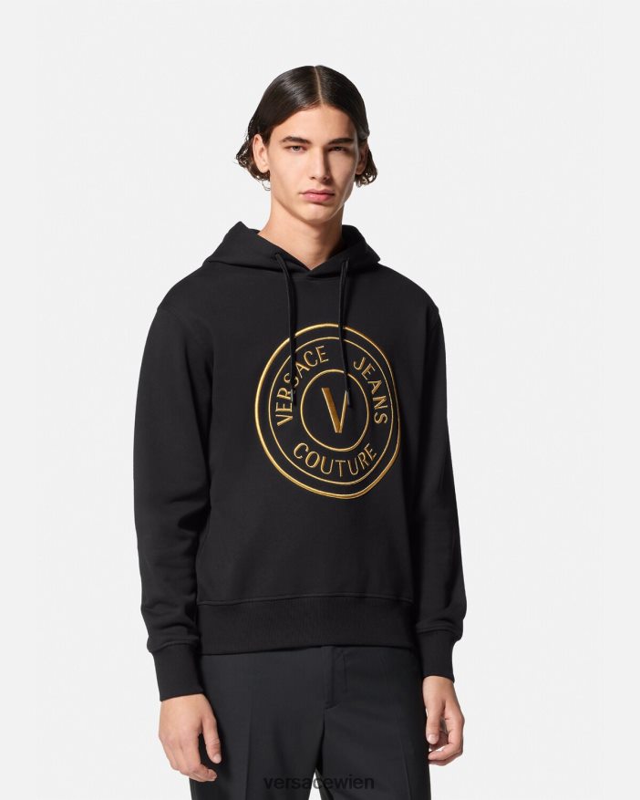 schwarzes Gold Kapuzenpullover mit V-Emblem Versace Männer Kleidung 8N4XJD2364