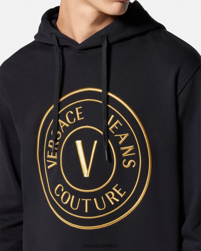 schwarzes Gold Kapuzenpullover mit V-Emblem Versace Männer Kleidung 8N4XJD2364