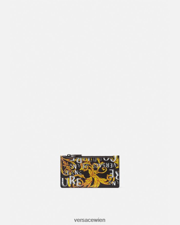 schwarzes Gold Kartenetui mit Logo-Couture-Reißverschluss Versace Männer Zubehör 8N4XJD2514