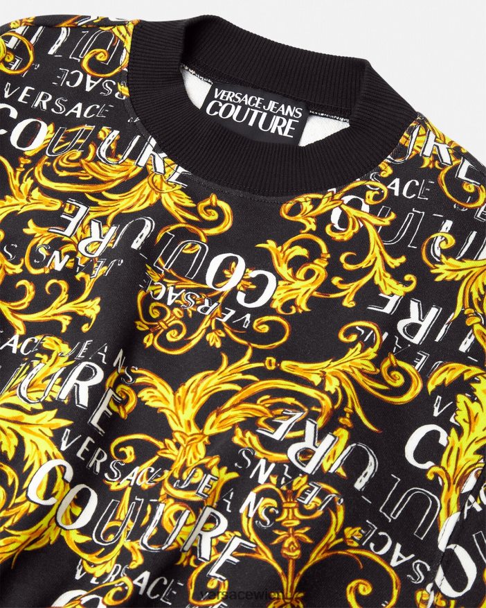schwarzes Gold Logo-Couture-Crop-Sweatshirt Versace Frauen Kleidung 8N4XJD2224