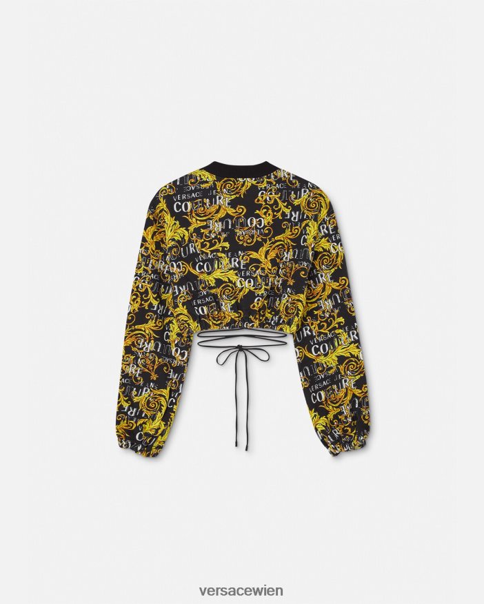 schwarzes Gold Logo-Couture-Crop-Sweatshirt Versace Frauen Kleidung 8N4XJD2224