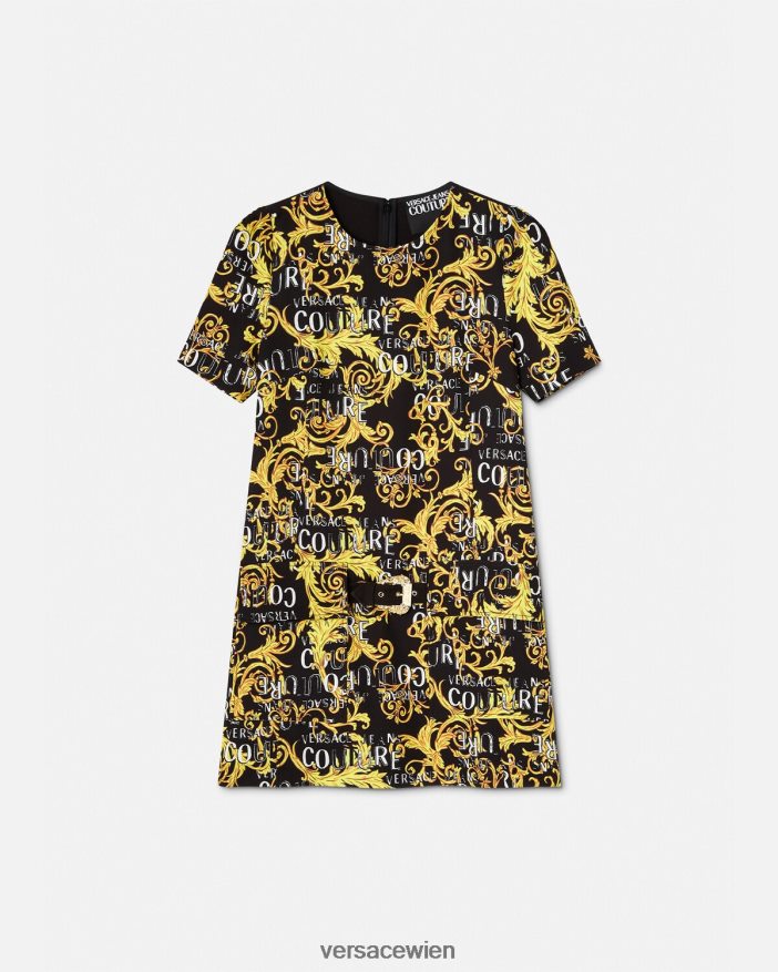 schwarzes Gold Logo-Couture-Minikleid Versace Frauen Kleidung 8N4XJD2189