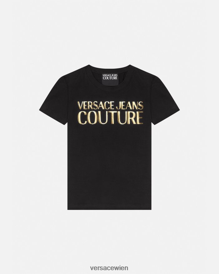 schwarzes Gold Logo-T-Shirt Versace Frauen Kleidung 8N4XJD2233