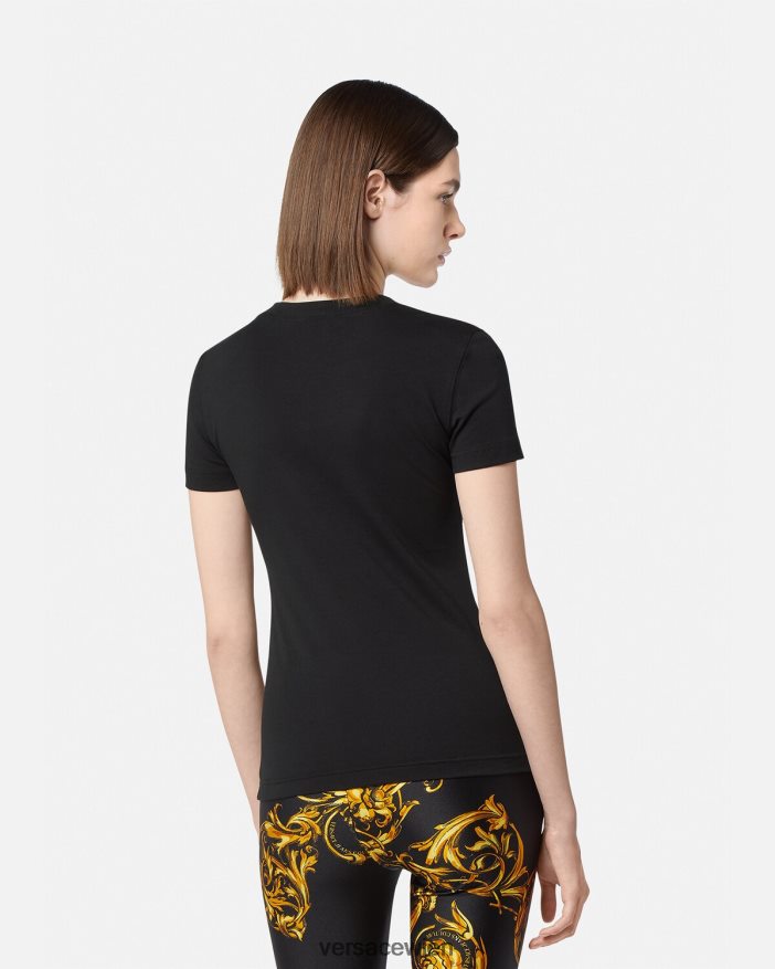schwarzes Gold Logo-T-Shirt Versace Frauen Kleidung 8N4XJD2233