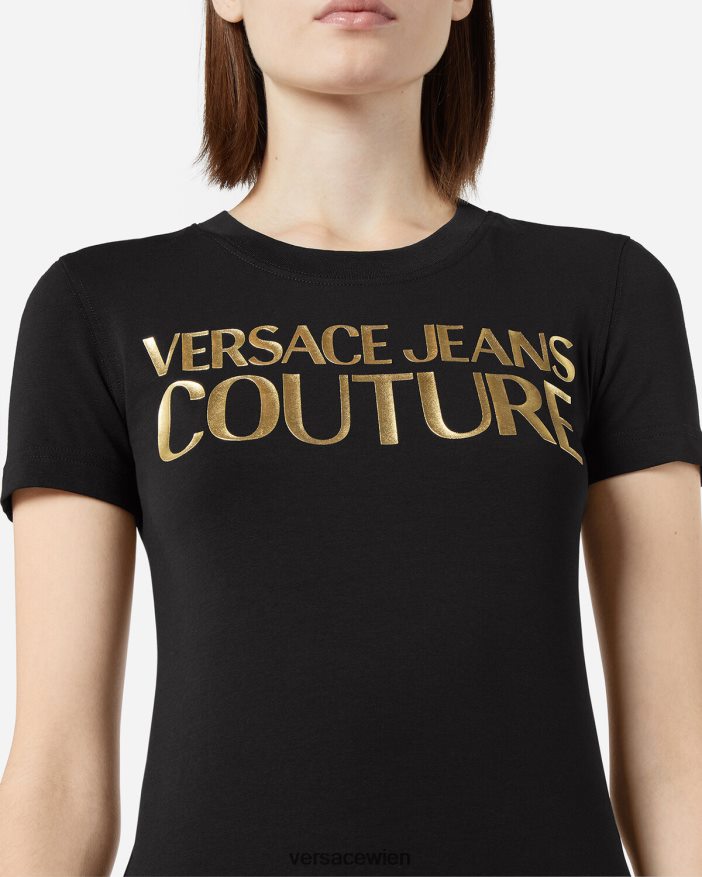 schwarzes Gold Logo-T-Shirt Versace Frauen Kleidung 8N4XJD2233
