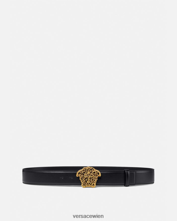 schwarzes Gold Medusa-Ledergürtel Versace Männer Zubehör 8N4XJD1630