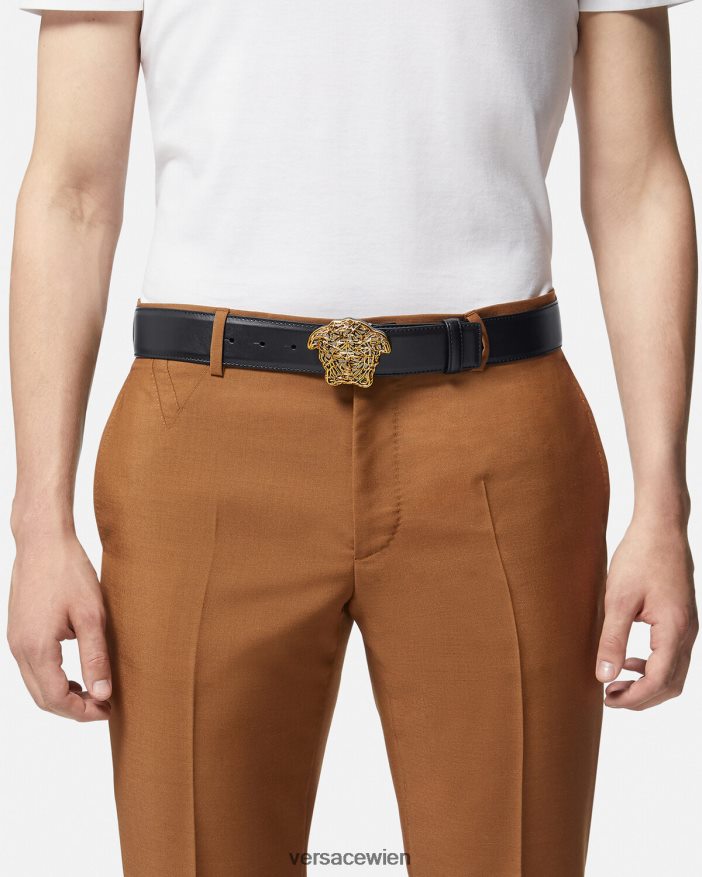 schwarzes Gold Medusa-Ledergürtel Versace Männer Zubehör 8N4XJD1630