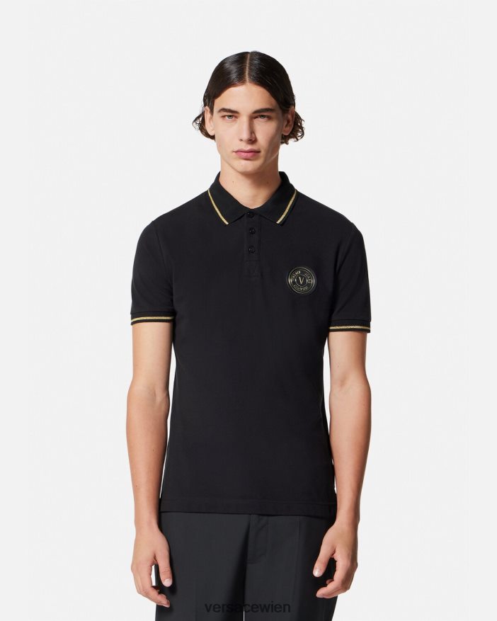 schwarzes Gold Poloshirt mit V-Emblem Versace Männer Kleidung 8N4XJD2363