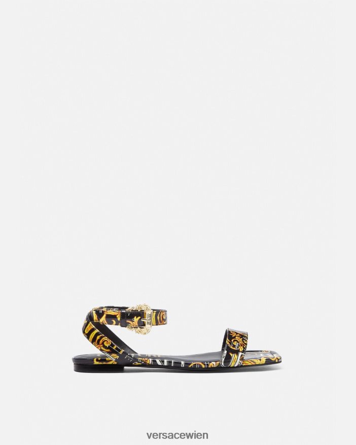 schwarzes Gold Pop Couture Millie flache Sandalen Versace Frauen Schuh 8N4XJD2299