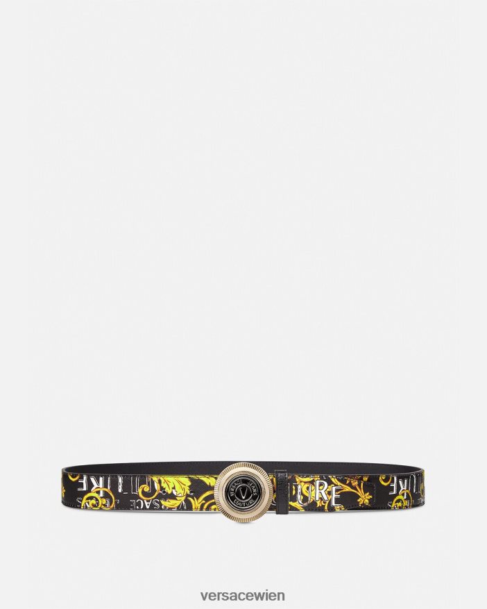 schwarzes Gold Runder Couture-Gürtel mit V-Emblem und Logo Versace Männer Zubehör 8N4XJD2512