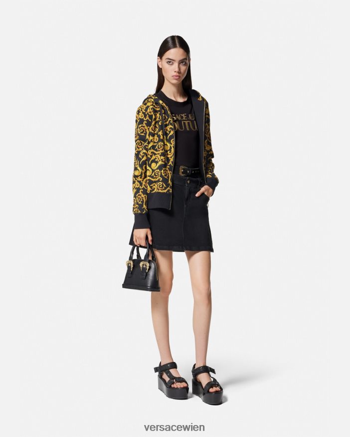 schwarzes Gold Sketch-Couture-Hoodie Versace Frauen Kleidung 8N4XJD2175