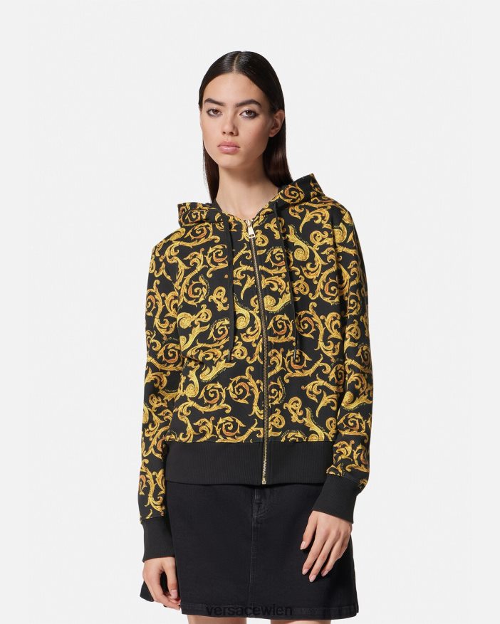 schwarzes Gold Sketch-Couture-Hoodie Versace Frauen Kleidung 8N4XJD2175
